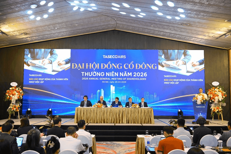 Đại hội đồng cổ đông Taseco Airs: chốt cổ tức năm 2025 ở mức 55% và kế hoạch tăng trưởng lợi nhuận gần 11%.
