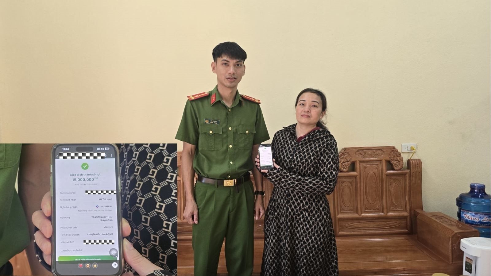 Woman born in 1983 transfers 15 million dong to Vietcombank account; police investigate source of funds