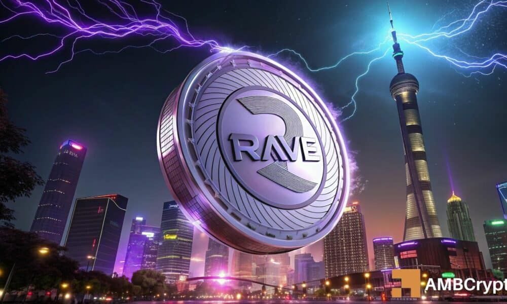 RAVE climbs over 80% this week as whale withdrawal tightens liquidity and price nears neckline resistance