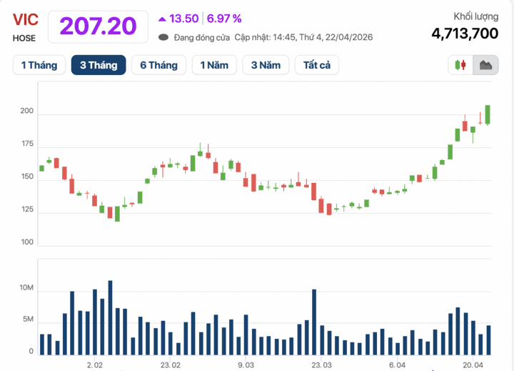 VIC hits limit-up as Vingroup's market capitalization reaches record high