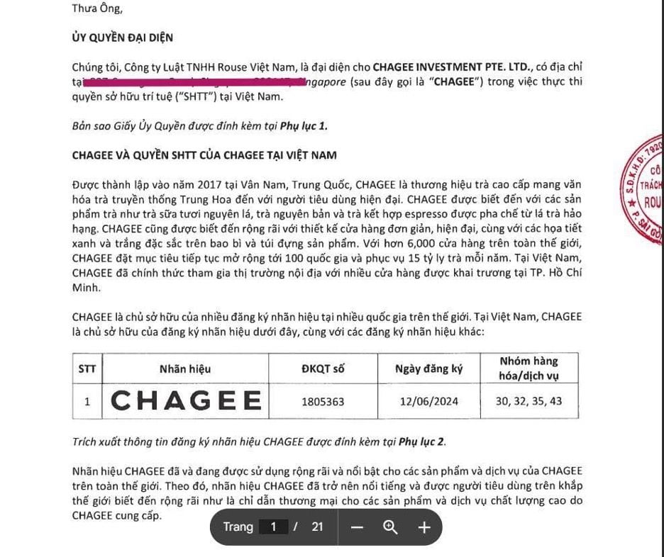 Domain dispute over CHAGEE.vn: CHAGEE's 21-page legal letter requests return or cancellation of the domain within 10 days