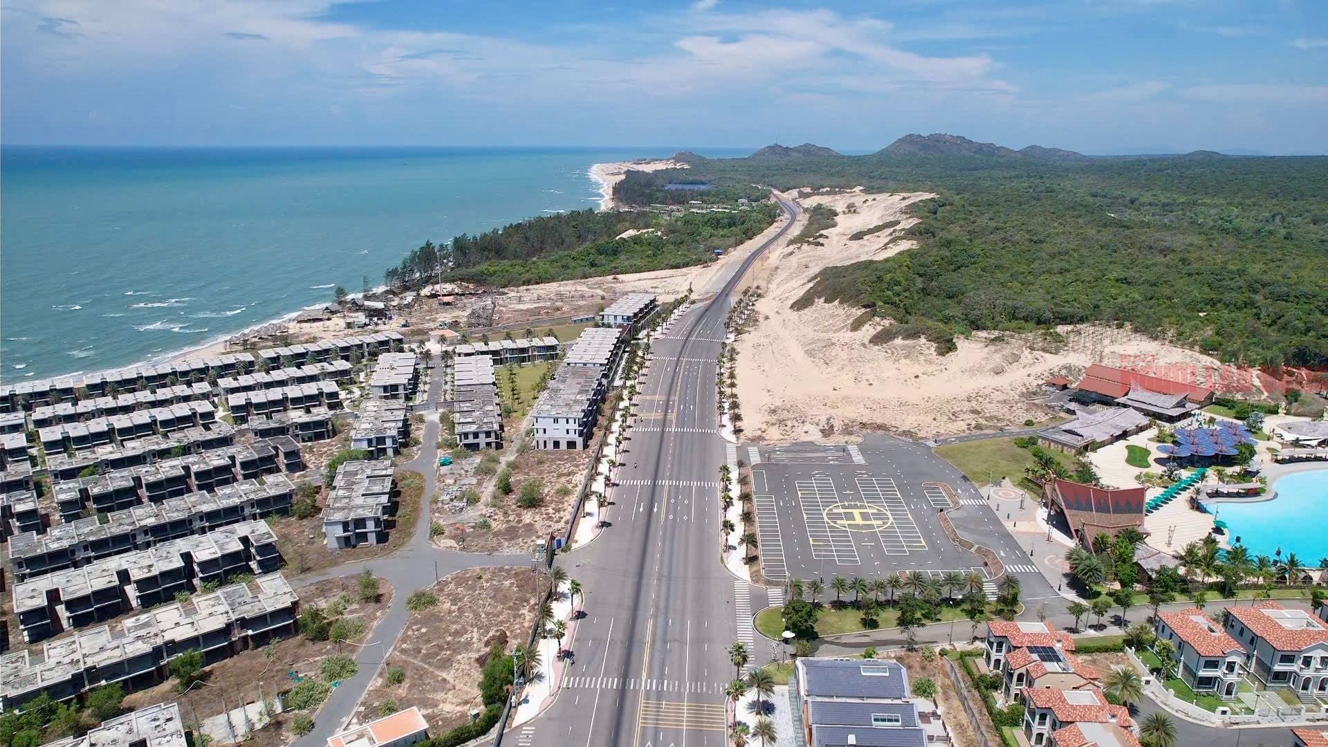 Close-up of Ho Chi Minh City's 77-km coastal road upgrade moving toward completion