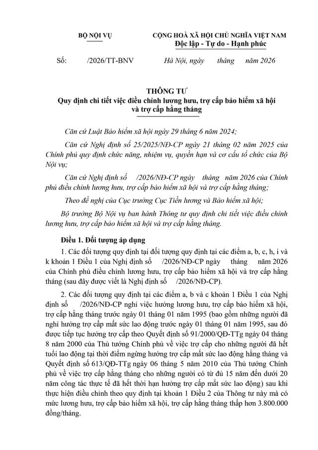 Full text of the draft circular on adjusting pension, social security benefits, and monthly allowances