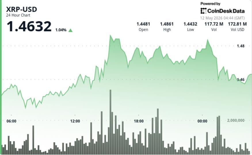 Ripple-linked XRP holds near $1.46 as breakout attempt fades despite $200 million raise