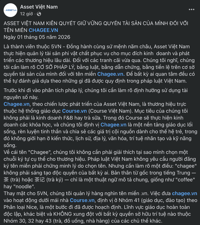 Asset Việt Nam refuses CHAGEE's demand to refund or cancel the chagee.vn domain within 10 days