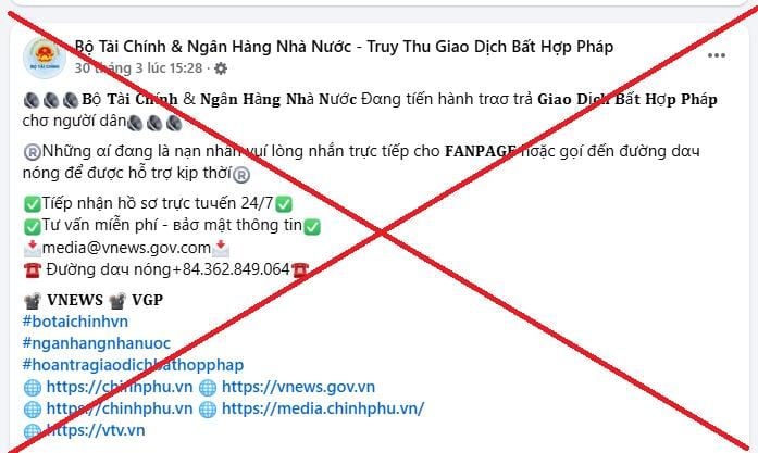 Hanoi police warn of fake Ministry of Finance Facebook page offering to help recover lost funds