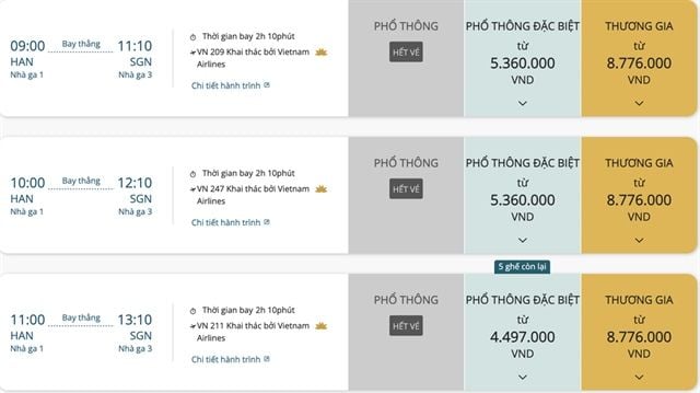 Airfares near cap on domestic routes during the 30-4 holiday as air travel becomes increasingly expensive