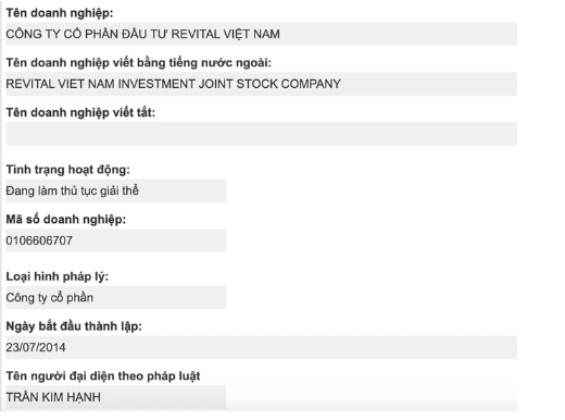 Công ty Revital Việt Nam đang làm thủ tục giải thể