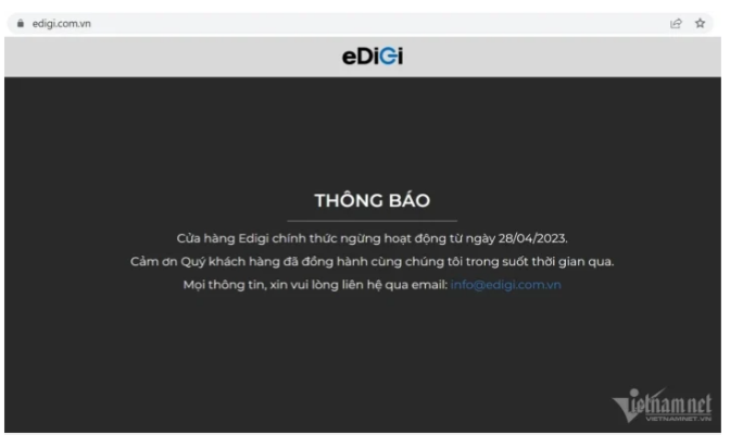 Thông báo ngừng hoạt động của cửa hàng eDiGi sáng 17/5