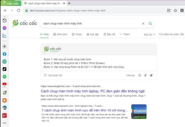 Kết quả hiển thị khi sử dụng Cốc Cốc AI Search