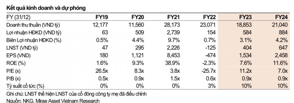 Mirae Asset dự phóng chỉ tiêu tài chính của NKG