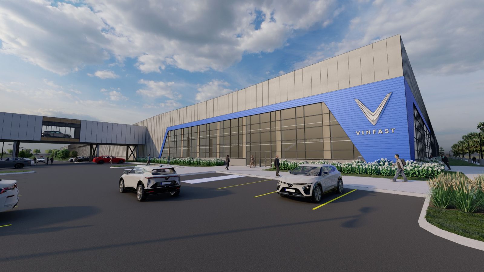 Khu vực nhà máy VinFast với các mẫu xe mới của hãng gồm VF 6 và VF 7.