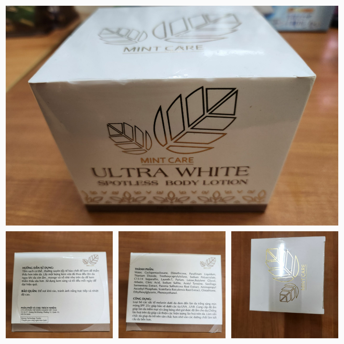 Trên bao bì sản phẩm Ultra White Spotless Body Lotion ghi rõ “Công ty cổ phần Tập đoàn Hamier Việt Nam, địa chỉ 15-16-17 Hoàng Dư Khương, phường 12, quận 10”.