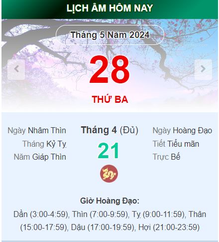 Ngày đẹp hôm nay 28/5/2024, tức ngày 21/4 âm lịch: Nên xuất hành giờ nào?